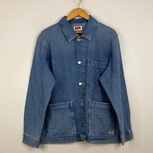 Wrangler Denim Shacket Mens Large Blue Jean Shirt Jacket Relaxed Loose Utility